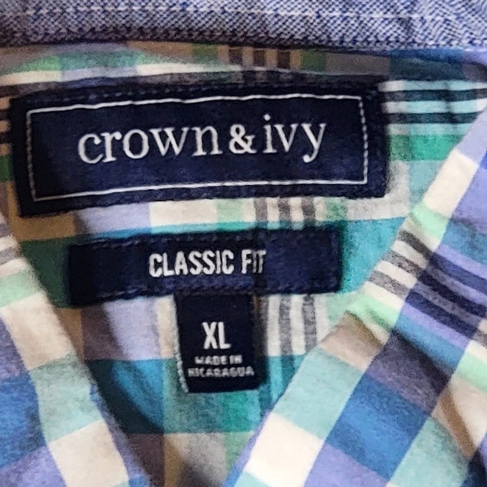 Crown & Ivy Plaid Button Down Classic Fit Size Xl - Picture 3 of 3